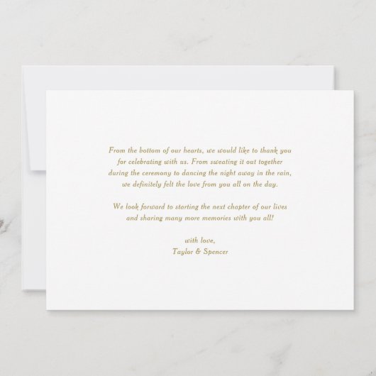 ゴールドスクリプト3枚写真コラージュ結婚式 サンキューカード (裏面)