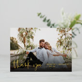 ゴールドスクリプト エレガント 結婚式の写真にお礼のカード 箔招待状 (立ち正面)