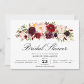 ゴールドスクリプト バーガンディーブラッシュ フラワーブライダルシャワー 招待状 (正面)