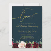 ゴールドスクリプト バーガンディ ネイビー 50周年結婚記念日 招待状 (正面)