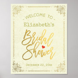 ゴールドスクリプト フローラルフレーム ブライダルシャワー ウェルカム ポスター