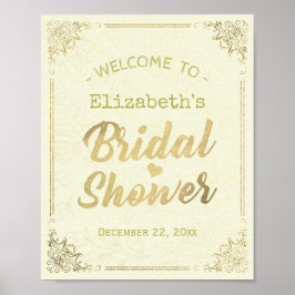 ゴールドスクリプト フローラルフレーム ブライダルシャワー ウェルカム ポスター