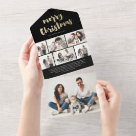 ゴールドスクリプト メリークリスマス 7 フォト ホリデー オールインワン招待状