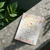 ゴールドスクリプト & 水彩花のベビーシャワー招待状 招待状