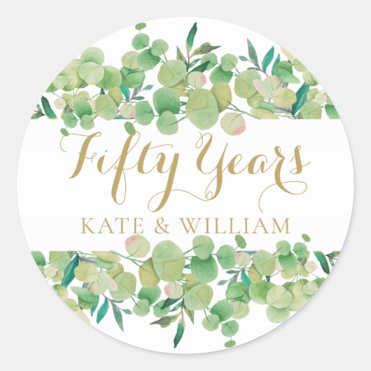 ゴールドスクリプト 50年 50周年 結婚記念日 ラウンドシール (正面)