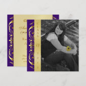 ゴールドスクロール写真パープル卒業式招待状 招待状 (正面/裏面)