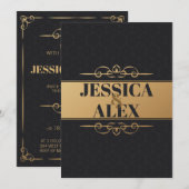 ゴールドスタイルエレメント | スリム ブラックパターン 招待状 (正面/裏面)
