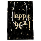 ゴールドスターとドット 90歳の誕生日 中サイズのギフトバッグ ミディアムペーパーバッグ (正面)