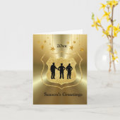 ゴールドスターと警察官のクリスマスカード カード (黄色い花)