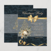 ゴールドスターのクリスマスツリーボウボール クリスマスパーティー 招待状 (正面/裏面)