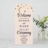 ゴールドスターの三日月クリーム色の結婚式プログラム (スタンド正面)