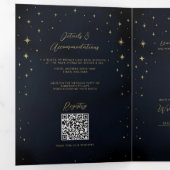 ゴールドスターの夜　天体のサン・バーストの写真の結婚式 三つ折り招待状 (内部最初)
