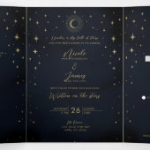 ゴールドスターの夜　天体のサン・バーストの写真の結婚式 三つ折り招待状 (内部中)