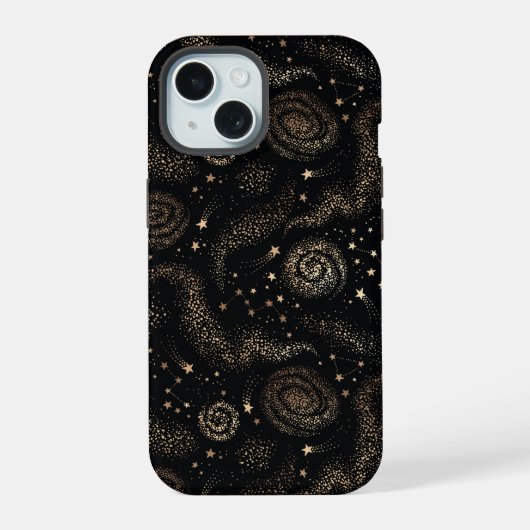 ゴールドスターの星座ギャラクシーデザイン iPhone 15ケース (裏面)