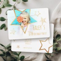 ゴールドスターの楽しい写真誕生日パーティー招待状
