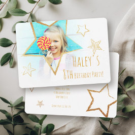 ゴールドスターの楽しい写真誕生日パーティー招待状 招待状