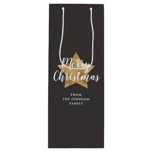 ゴールドスターの落ち着いたクリスマス ワインギフトバッグ (正面)