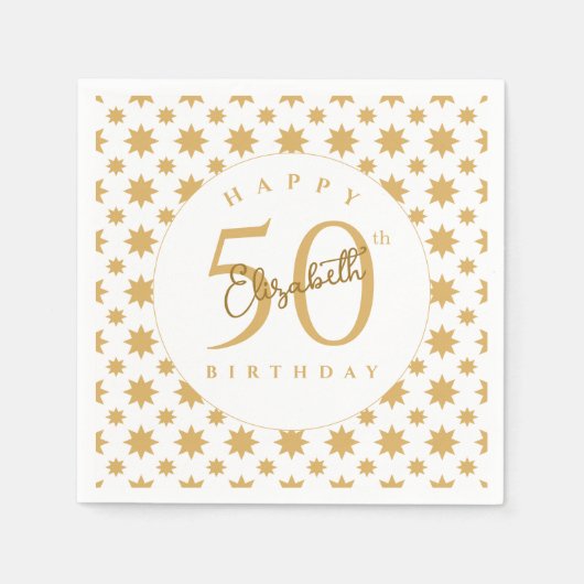 ゴールドスターの50歳の誕生日カスタムネーム スタンダードカクテルナプキン (正面)