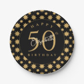 ゴールドスターの50歳の誕生日カスタムネーム ペーパープレート (正面)