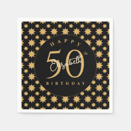 ゴールドスターの50歳の誕生日 カスタムネーム スタンダードカクテルナプキン