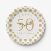 ゴールドスターの50歳の誕生日 カスタムネーム  ペーパープレート (正面)