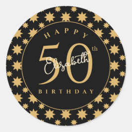 ゴールドスターの50歳の誕生日 カスタムネーム ラウンドシール