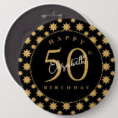 ゴールドスターの50歳の誕生日 カスタムネーム 缶バッジ (正面&裏面)
