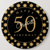 ゴールドスターの50歳の誕生日 カスタムネーム 缶バッジ (正面)