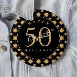 ゴールドスターの50歳の誕生日 カスタムネーム 缶バッジ