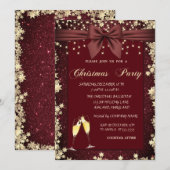 ゴールドスターズ、ライト、リボン 赤グリッター 招待状 (正面/裏面)
