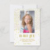 ゴールドスターズ 偽物グリッター 誕生日 女の子 フォト サンキューカード (正面)
