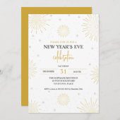 ゴールドスターバースト新年のお祝いパーティー 招待状 (正面/裏面)