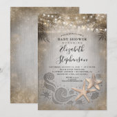 ゴールドスターフィッシュトロピカルビーチライトベイビーシャワー 招待状 (正面/裏面)