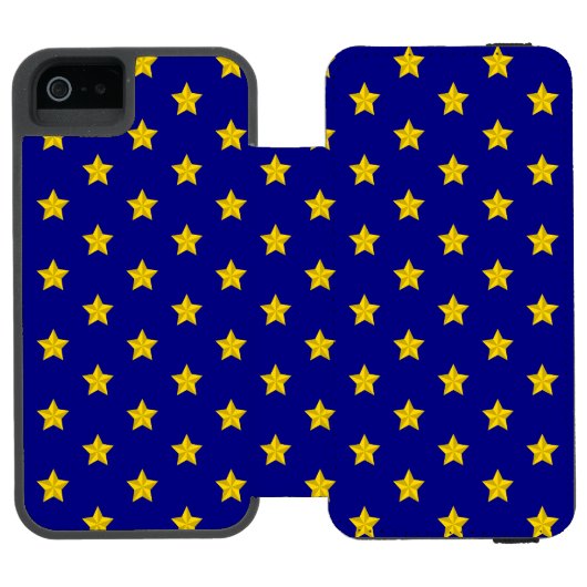 ゴールドスター柄 ネイビーブルー エクスクルーシブ INCIPIO iPhoneウォレットケース (フォリオ Open)