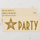 ゴールドスター「パーティー」招待状 クリーム 長 招待状 (正面/裏面)