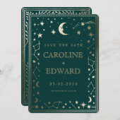 ゴールドスター ムーン セレスチアル QR コード セーブ・ザ・デート (正面/裏面)