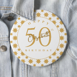 ゴールドスター 50歳の誕生日 カスタムネーム 缶バッジ