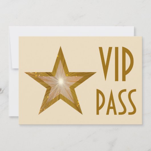 ゴールドスター 'VIP PASS' 招待状 クリーム 横型 (正面)