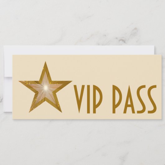 ゴールドスター 'VIP PASS' 招待状 クリーム 長 (正面)