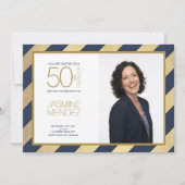 ゴールドストライプの50歳の素敵な誕生日写真 招待状 (正面)