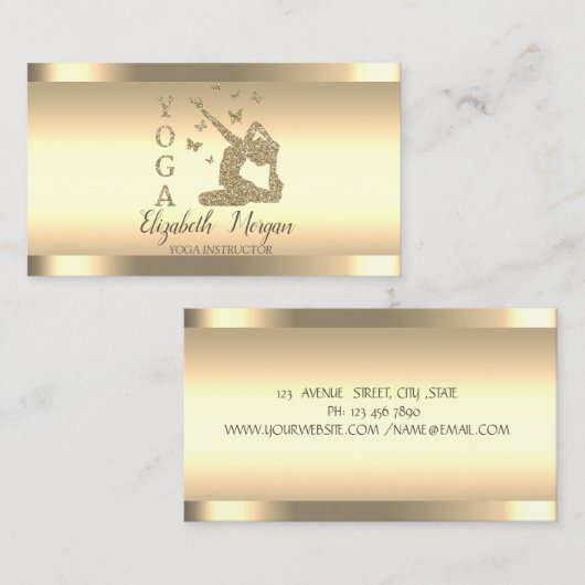 ゴールドストライプス ヨガインストラクター 女性 シルエット 名刺 (正面/裏面)