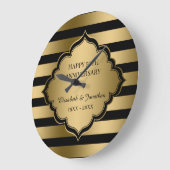 ゴールドストライプ柄＆フレーム 大型時計 ラージ壁時計 (傾斜)