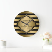 ゴールドストライプ柄＆フレーム 大型時計 ラージ壁時計 (ホーム)