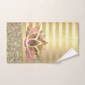 ゴールドストライプ輝き蓮の花 バスタオルセット (ハンドタオル)