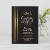 ゴールドストライプ ブラック どんな年齢 サプライズ誕生日パーティー 招待状 (スタンド正面)
