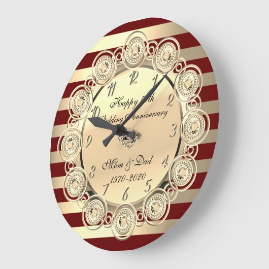 ゴールドストライプ、レッドダイヤモンド 50周年記念 ラージ壁時計 (傾斜)