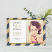 ゴールドストライプ 50歳の誕生日おめでとう 写真 招待状 (スタンド正面)
