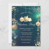 ゴールドスノーフレークとゴールドクリスマスボール 会社のパーティー 招待状 (正面)