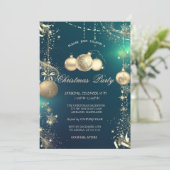 ゴールドスノーフレークとゴールドクリスマスボール 会社のパーティー 招待状 (スタンド正面)