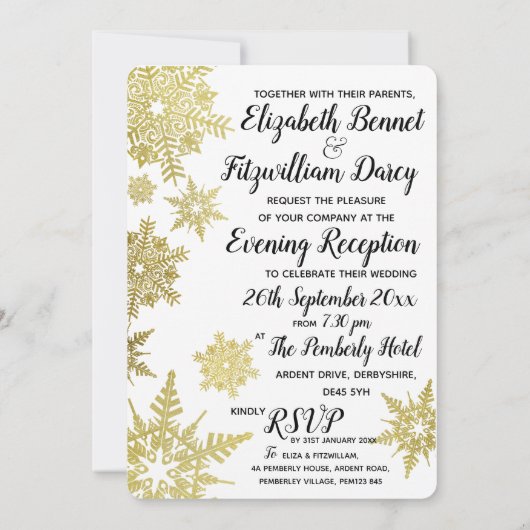 ゴールドスノーフレークのイブニング招待状 招待状 (裏面)